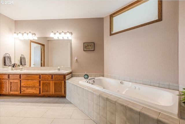 31805 NE Wilsonville Rd, Newberg, OR 97132 - full bathroom with double vanity, tile patterned flooring, a jetted tub, and a sink