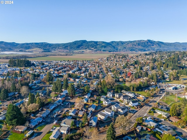 drone / aerial view featuring a mountain view