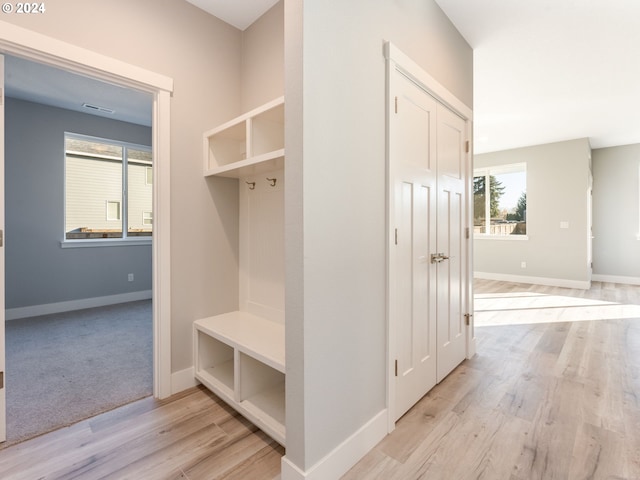 mudroom featuring light hardwood / wood-style flooring