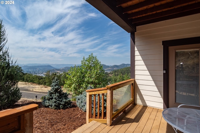 deck with a mountain view