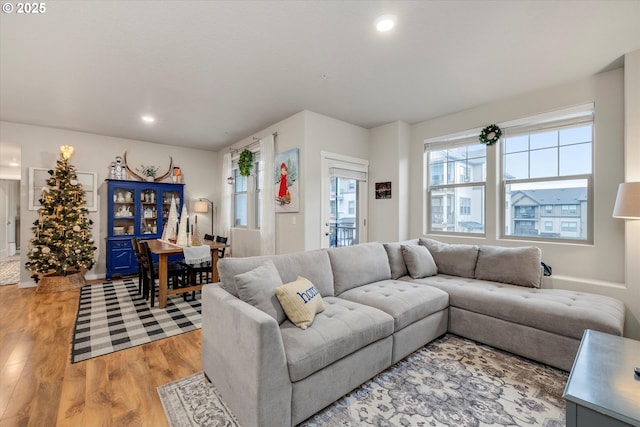 living room featuring light wood-type flooring