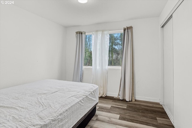 bedroom featuring hardwood / wood-style flooring and a closet