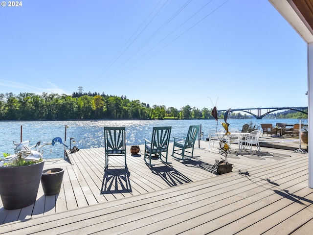 dock area with a water view