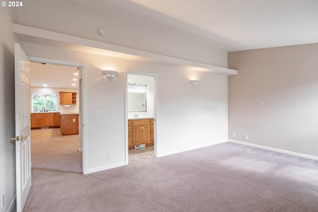 empty room featuring light carpet and sink