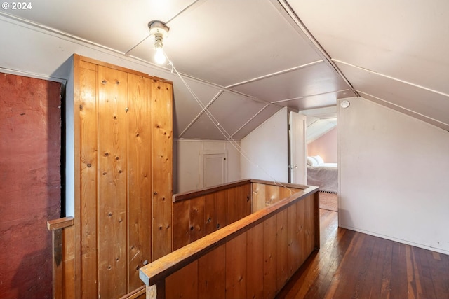 additional living space with dark wood-type flooring and lofted ceiling