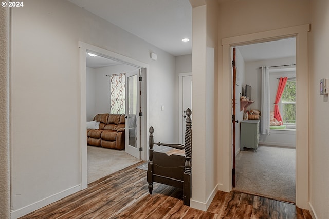 1843 Shelley Rd, Coquille, OR 97423 - hall with dark wood-style flooring, baseboards, and recessed lighting