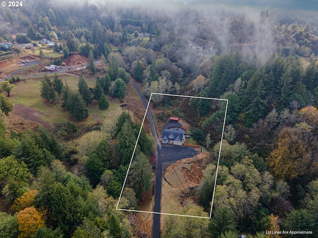 1843 Shelley Rd, Coquille, OR 97423 - aerial view of property and surrounding area with a heavily wooded area and property boundaries highlighted