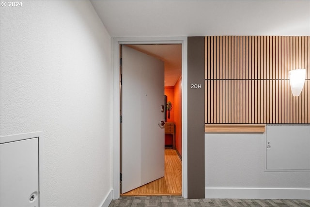 hallway with wood-type flooring