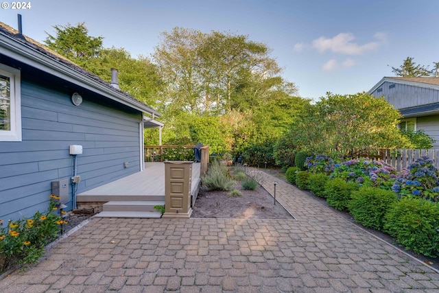 view of patio featuring a wooden deck