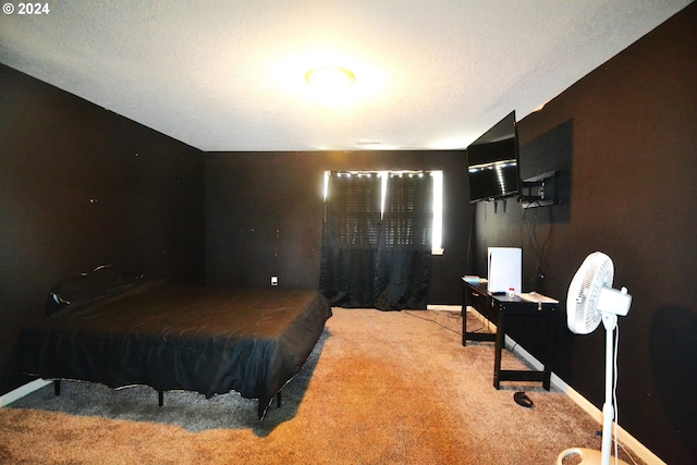 bedroom featuring carpet floors, a textured ceiling, and billiards