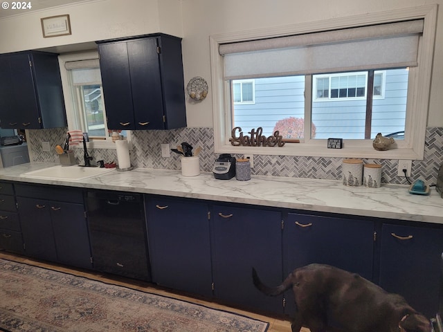 kitchen with black dishwasher, a healthy amount of sunlight, and sink