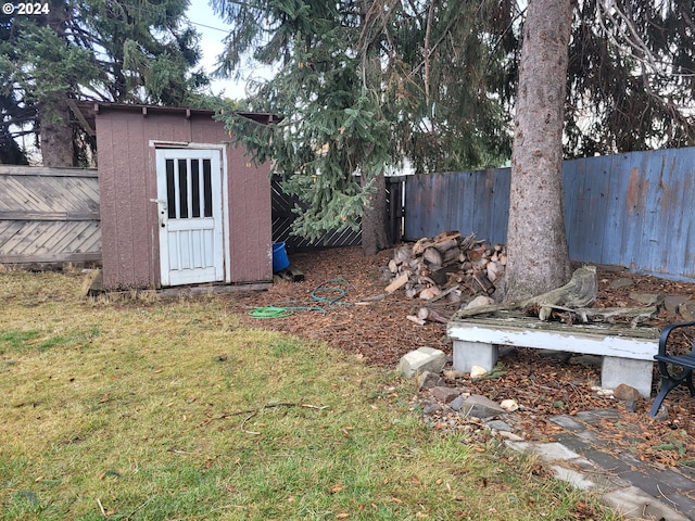 view of yard with a storage unit