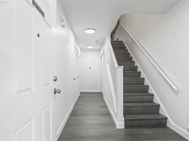 staircase with wood-type flooring