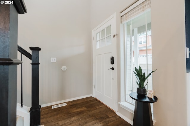 foyer entrance with dark wood-type flooring