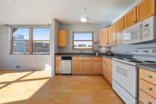 1134 SW Jefferson St Unit 609, Portland, OR 97201 - kitchen with white appliances, sink, and light hardwood / wood-style flooring