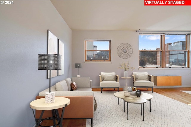 living room with light hardwood / wood-style flooring