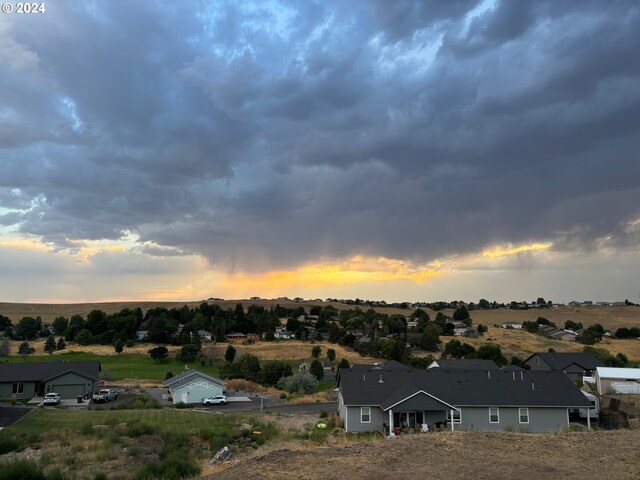 aerial view at dusk with a rural view