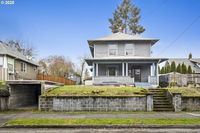 view of front of home featuring covered porch