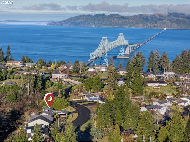 aerial view with a water and mountain view