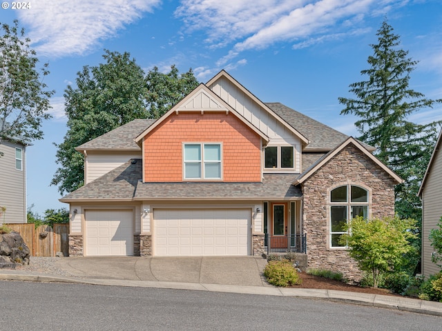 craftsman inspired home with a garage