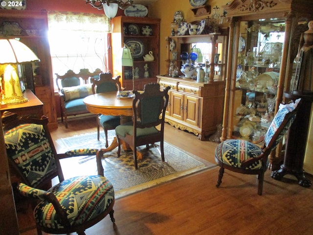 dining space with light hardwood / wood-style floors