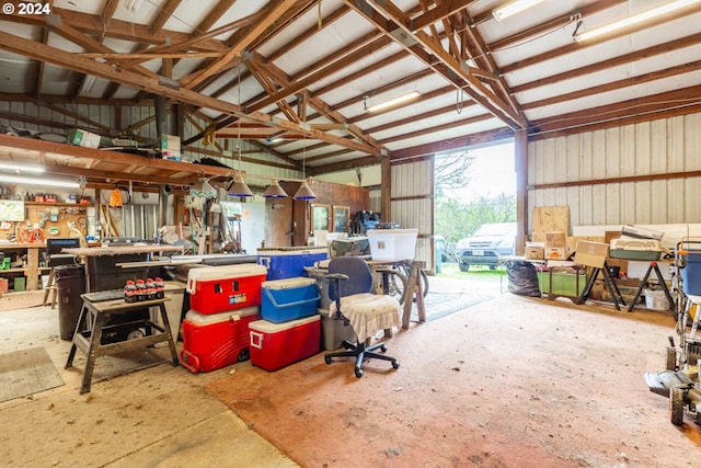 garage featuring a workshop area