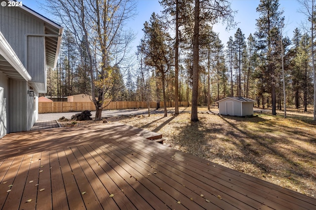 deck featuring a storage shed