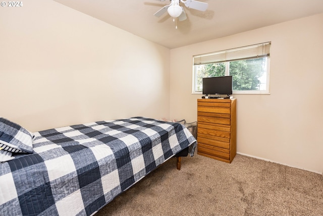 bedroom featuring carpet flooring and ceiling fan