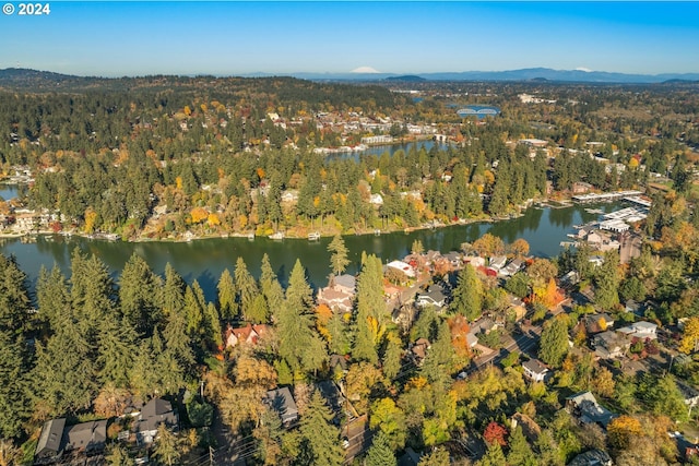 16081 Pearcy St, Lake Oswego, OR 97034 - aerial view of property's location with a heavily wooded area and a water and mountain view