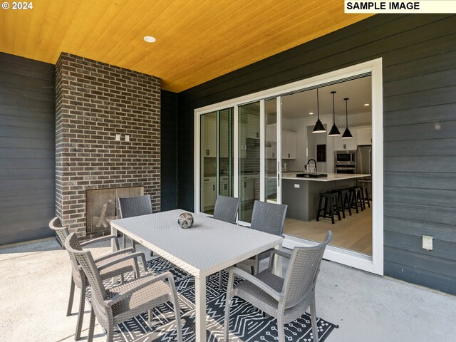 view of patio featuring a wet bar