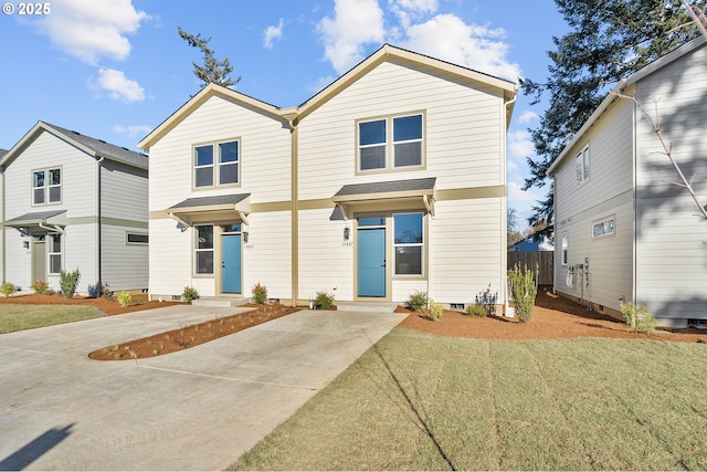 view of front facade featuring a front yard