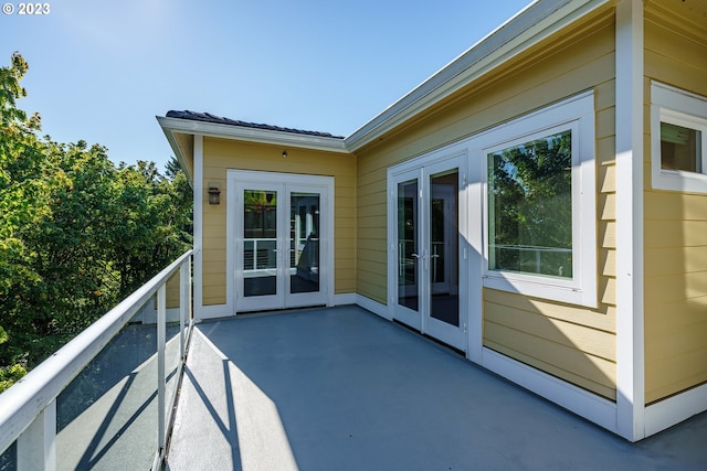 balcony featuring french doors