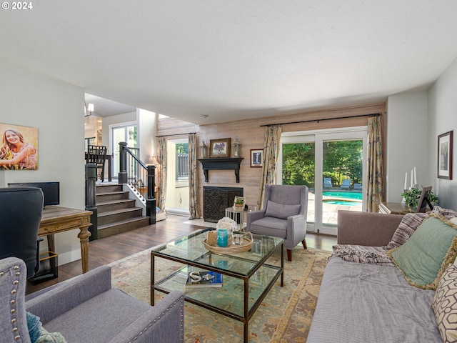 living room with hardwood / wood-style flooring