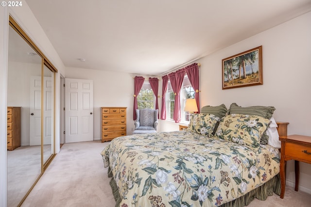 carpeted bedroom with a closet