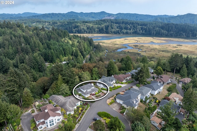 birds eye view of property with a residential view and a view of trees