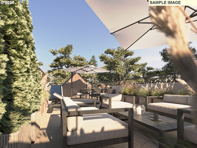 view of patio with a deck and an outdoor hangout area