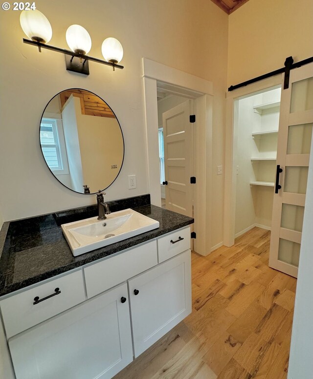 bathroom featuring vanity and hardwood / wood-style floors