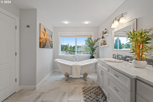 bathroom featuring a bath, vanity, and a healthy amount of sunlight