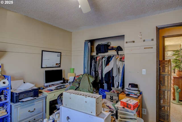 home office with a textured ceiling