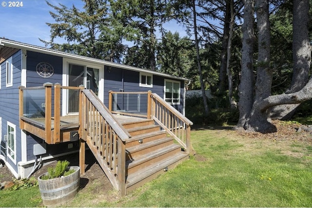 3660 Rocky Creek Ave, Depoe Bay, OR 97341 - wooden terrace featuring a yard and stairs