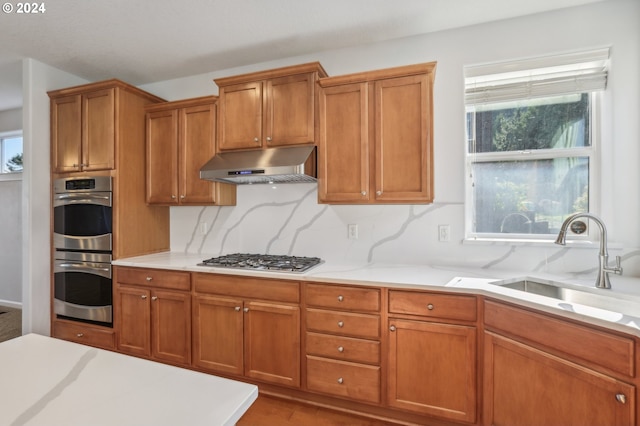 kitchen featuring backsplash, sink, a healthy amount of sunlight, and appliances with stainless steel finishes