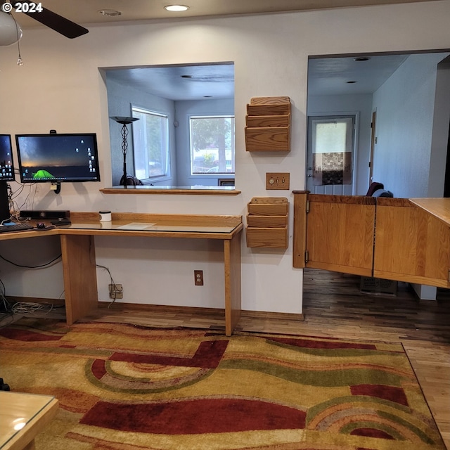 interior space featuring hardwood / wood-style floors and ceiling fan