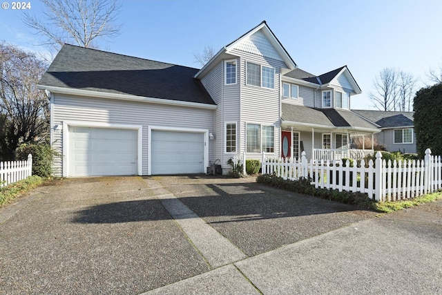 view of front of house with a porch and a garage