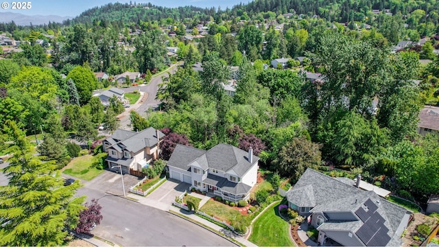 aerial perspective of suburban area with a forest