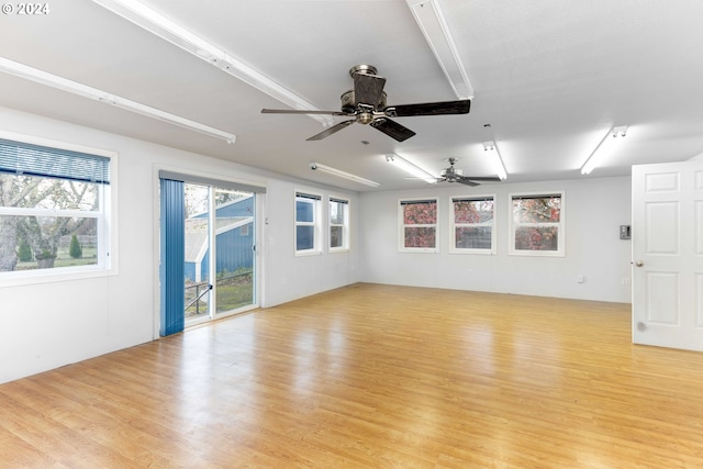 unfurnished room featuring ceiling fan and light wood-type flooring