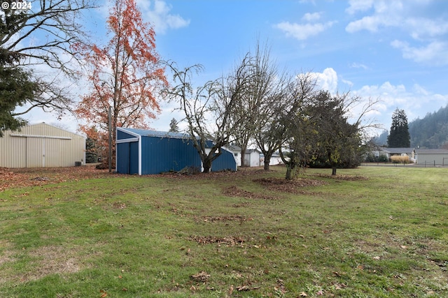 view of yard with an outbuilding