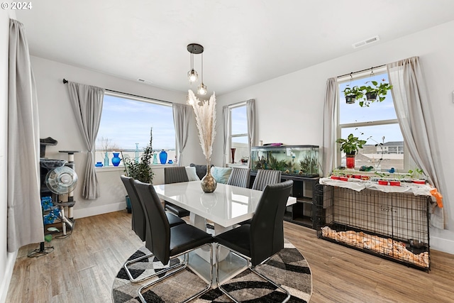 dining area featuring light hardwood / wood-style flooring and a wealth of natural light