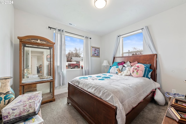 carpeted bedroom with multiple windows