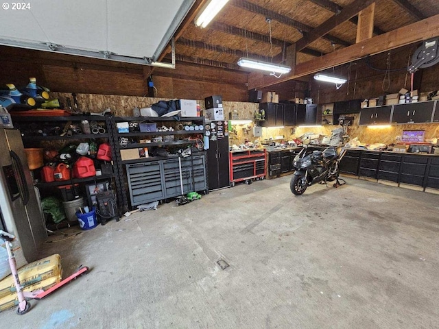 garage featuring a workshop area