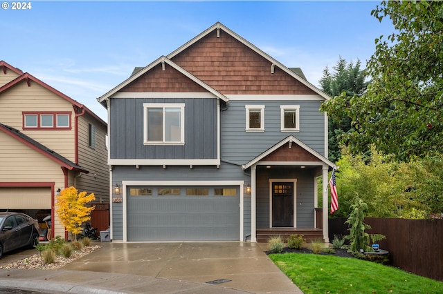 craftsman inspired home featuring a garage